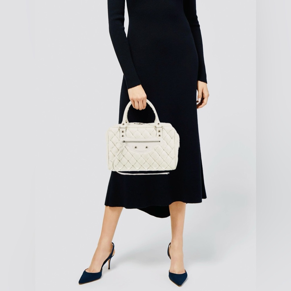 Balenciaga White Quilted Satchel with Pouch